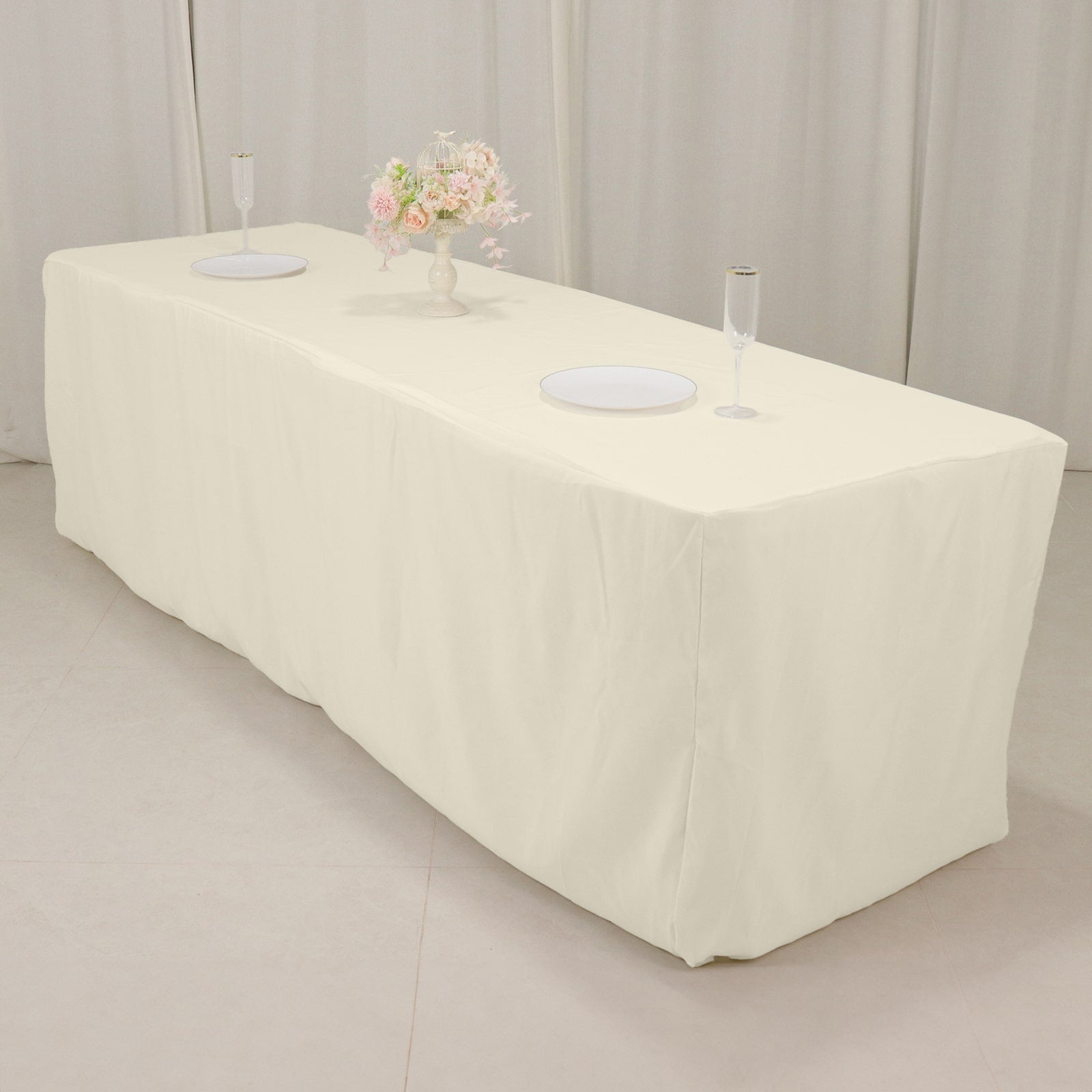 Premium Polyester 8ft Rectangle Tablecloth Ivory Durable Fitted 220GSM Table Cover