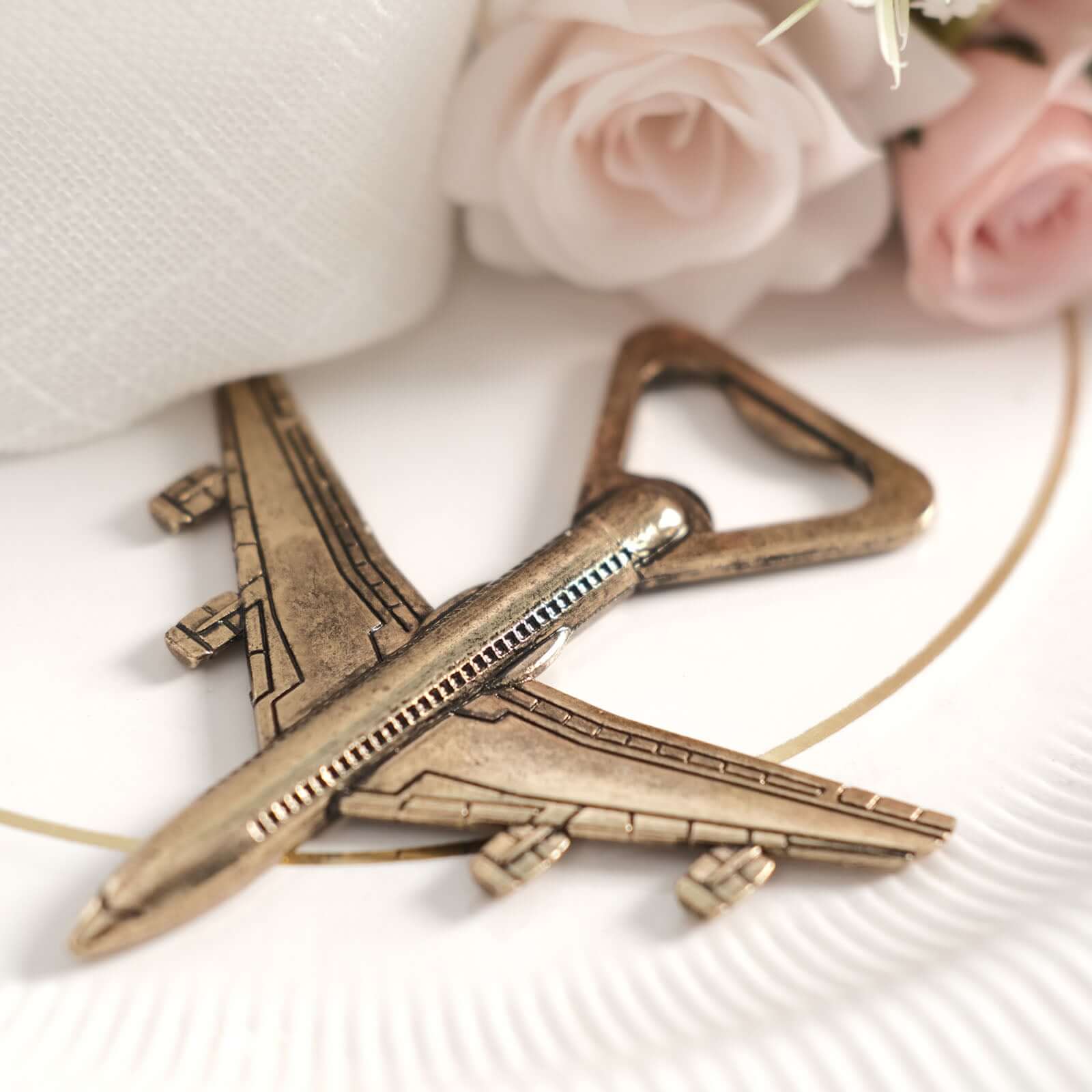 4" Antique Gold Metal Airplane Bottle Opener Vintage Party Favor Gift Box Pre-Packed