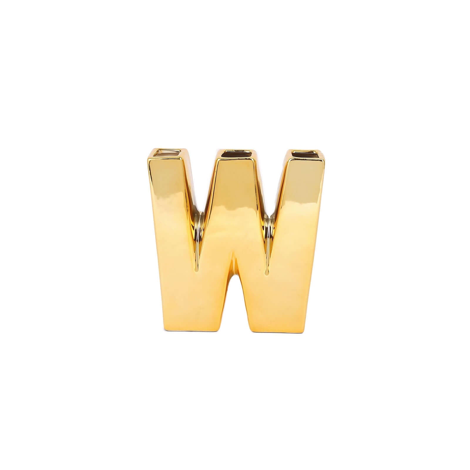 Shiny Ceramic Vase Letter "W" Gold Plated - Chic Bud Planter Pot for Events & Decor 6"