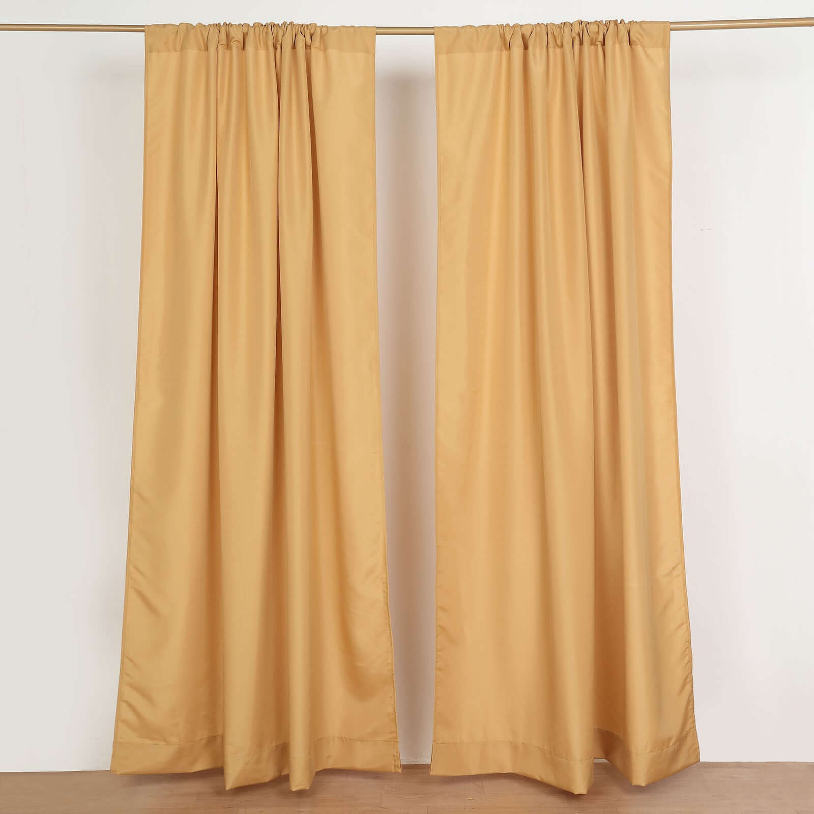2 Pack Gold Polyester Event Curtain Drapes, 10ftx8ft Backdrop Event Panels With Rod Pockets 130 GSM