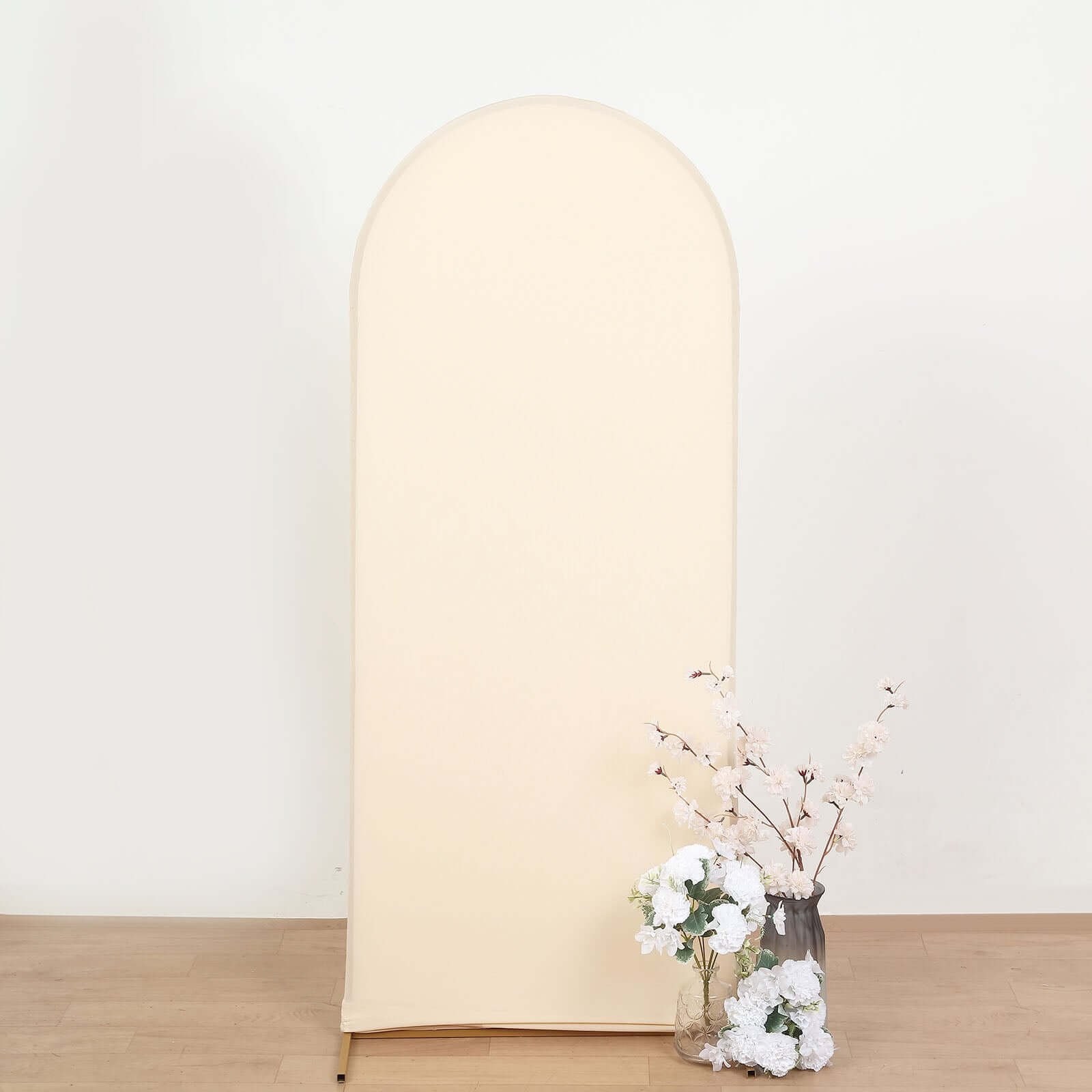 5ft Matte Beige Spandex Fitted Chiara Backdrop Stand Cover For Round Top Wedding Arch
