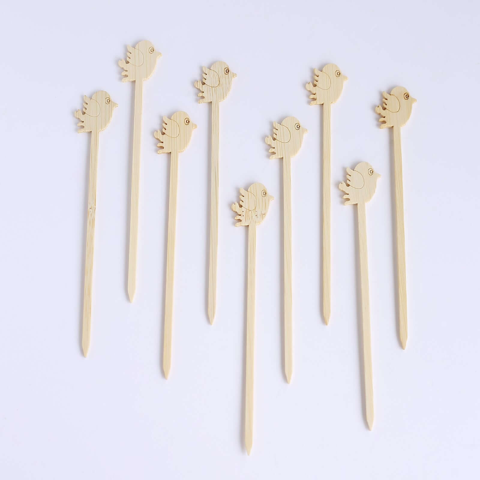 100-Pack Bamboo Cocktail Sticks Bird Design Eco Friendly Natural - Biodegradable Fruit Appetizer Party Picks 5"