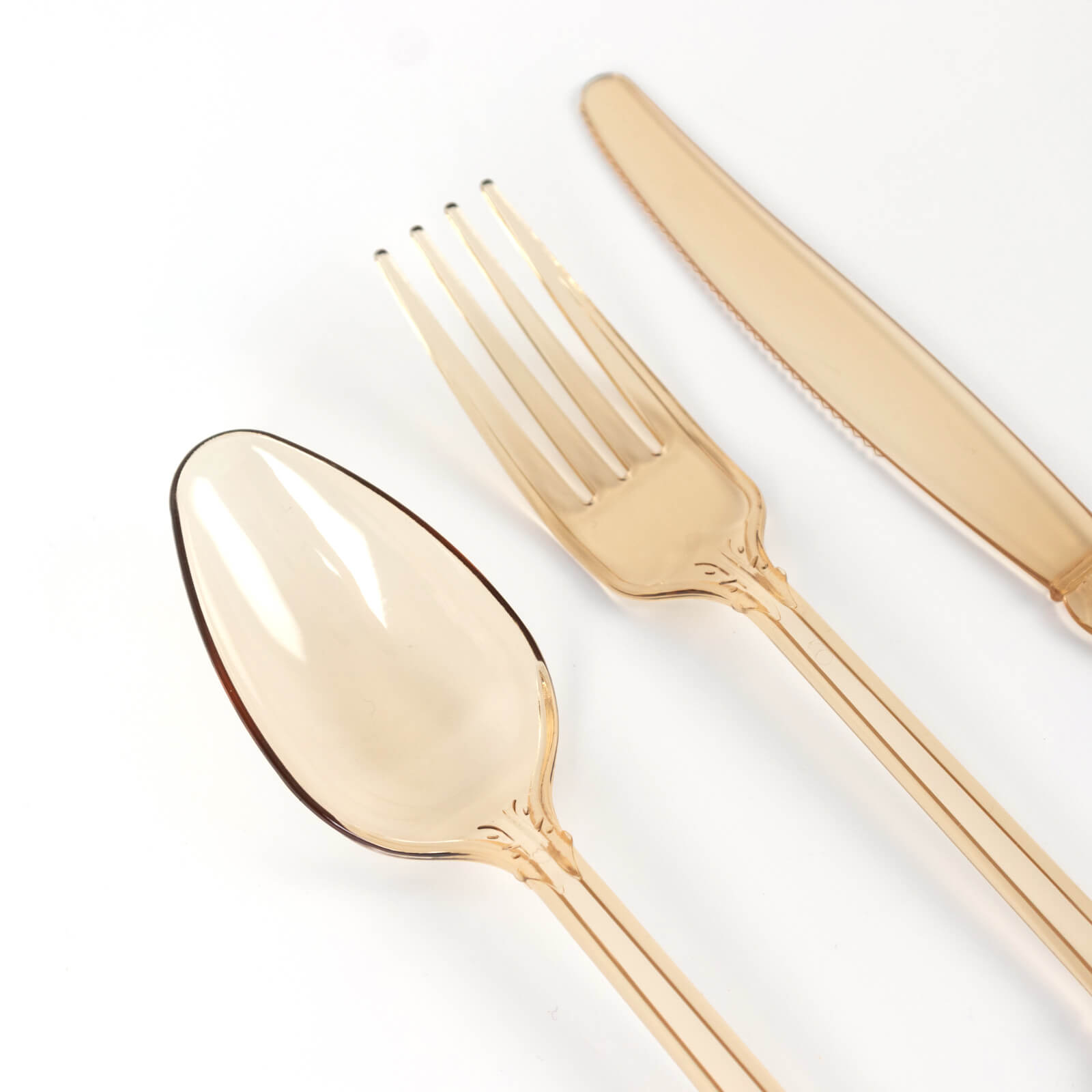 72 Pcs Plastic Silverware Set in Baroque Style Amber Gold - Heavy Duty Disposable Knife, Fork, and Spoon Set
