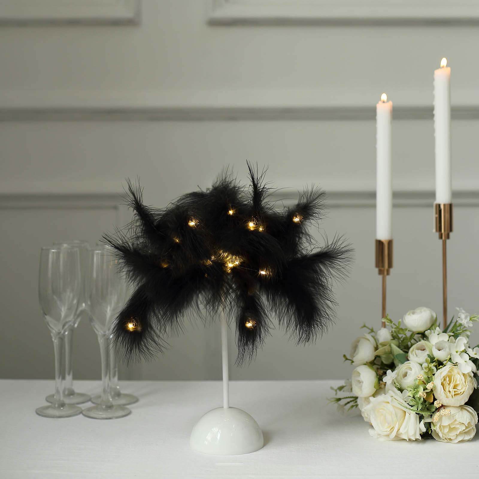 Table Lamp Feather Design Black LED Battery Operated - Cordless Wedding Centerpiece 15"