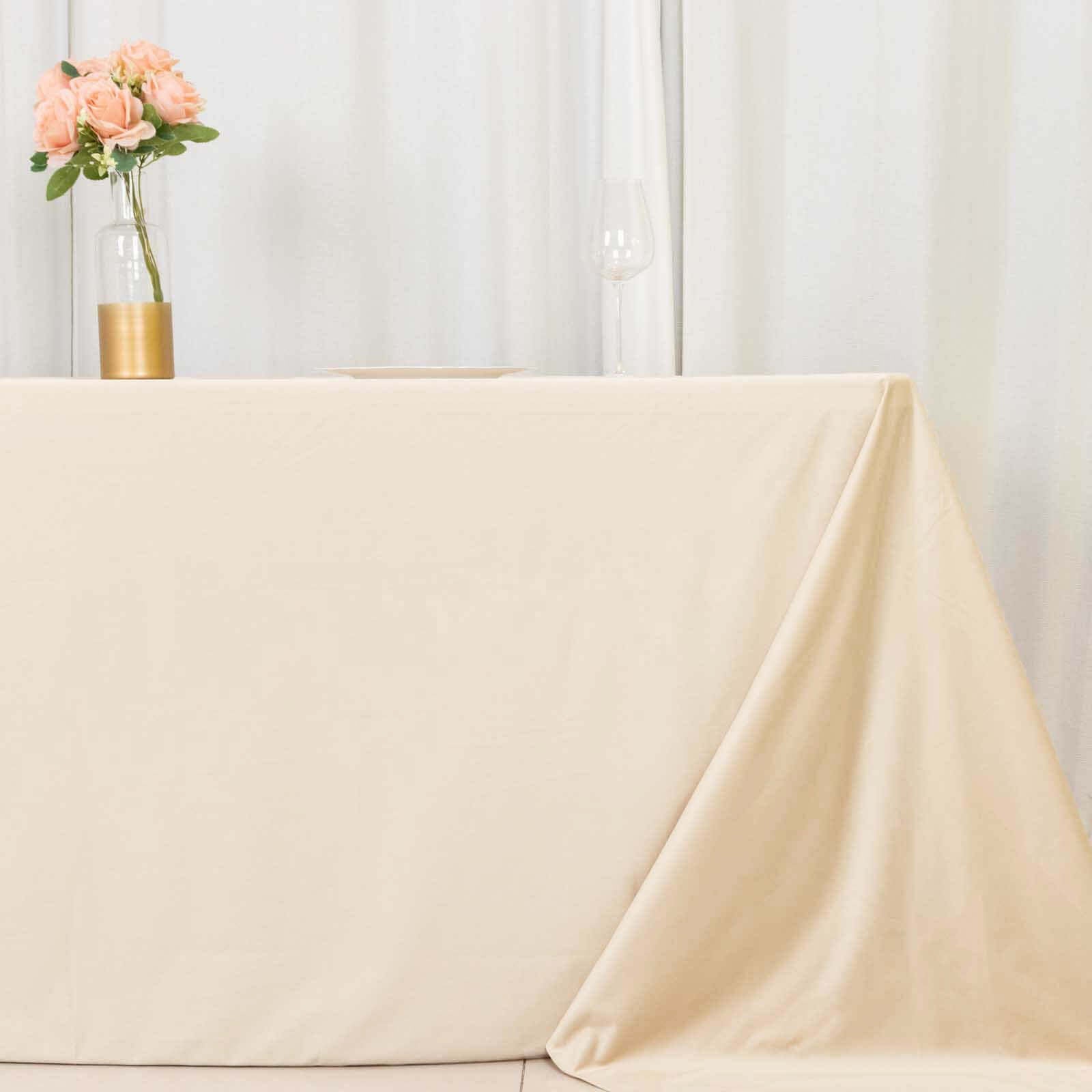 Scuba Rectangular 90"x132" Tablecloth Beige - Wrinkle Free, Stain Resistant & Seamless Table Cover