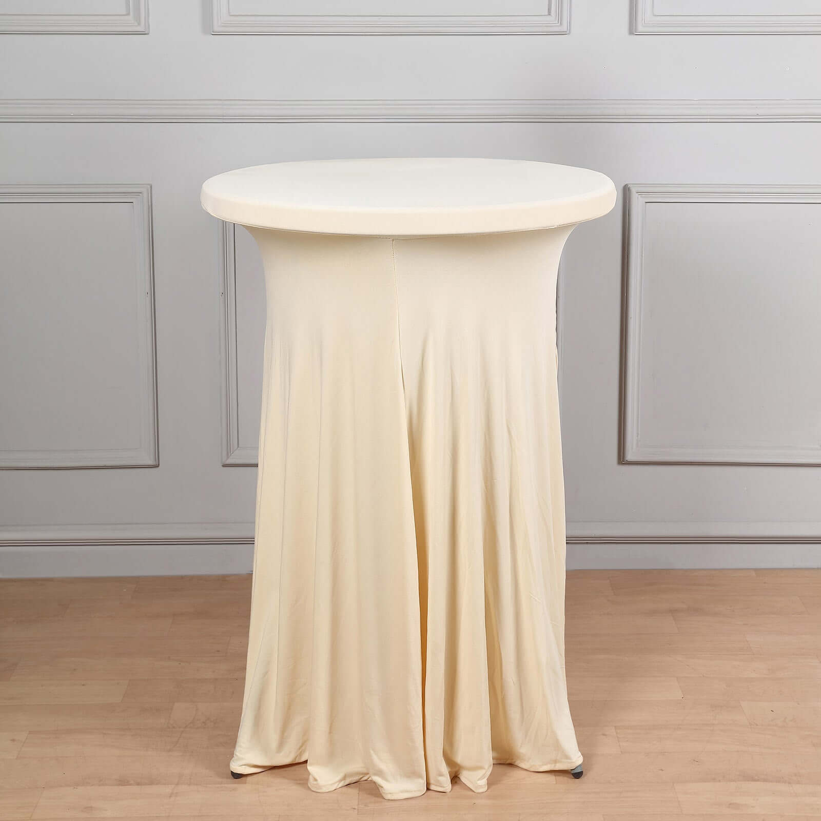 Spandex 30" Round Cocktail Table Cover Skirt Beige With Natural Wavy Drapes