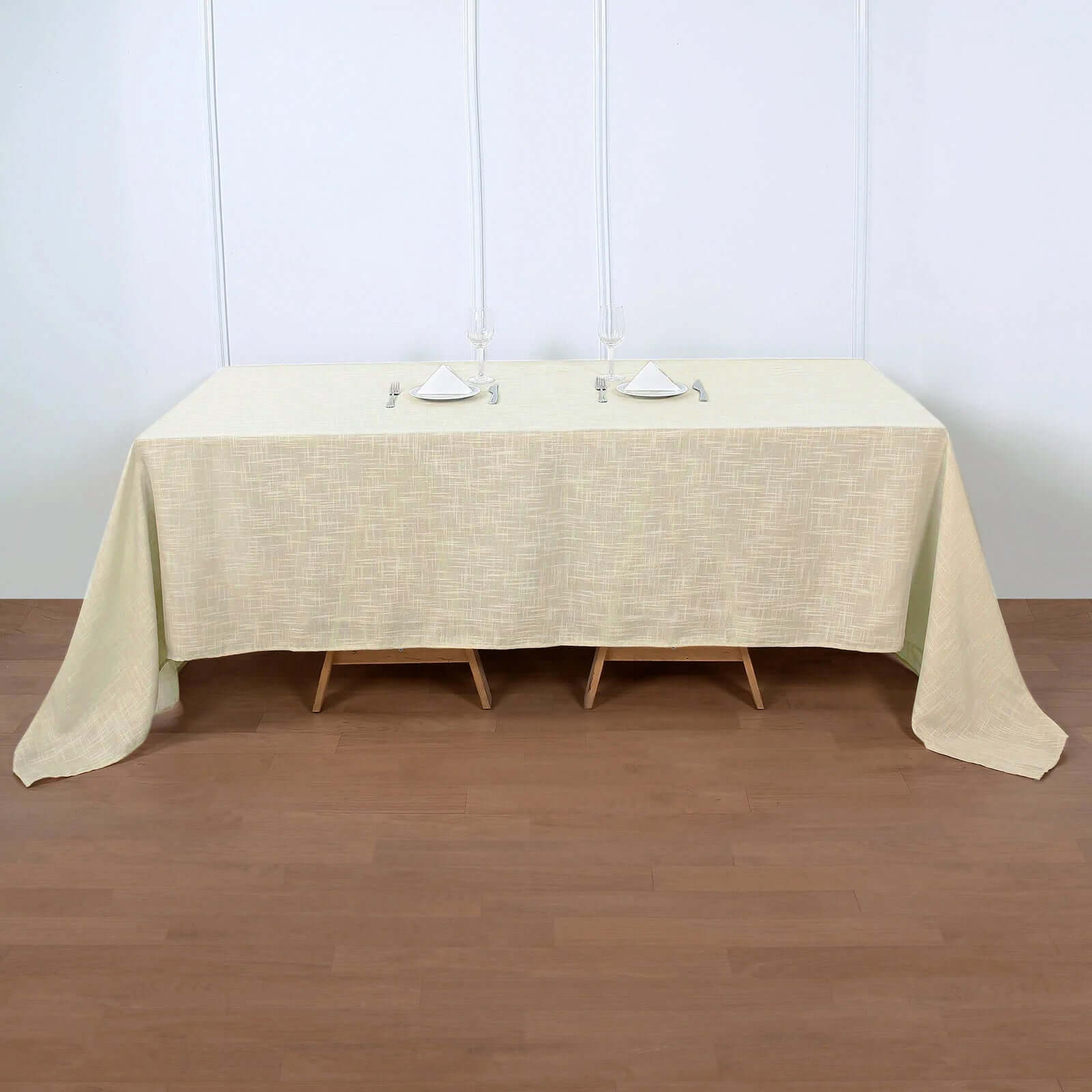 Faux Linen 90"x132" Rectangular Tablecloth Beige - Slubby Texture Wrinkle-Resistant Seamless Table Cover