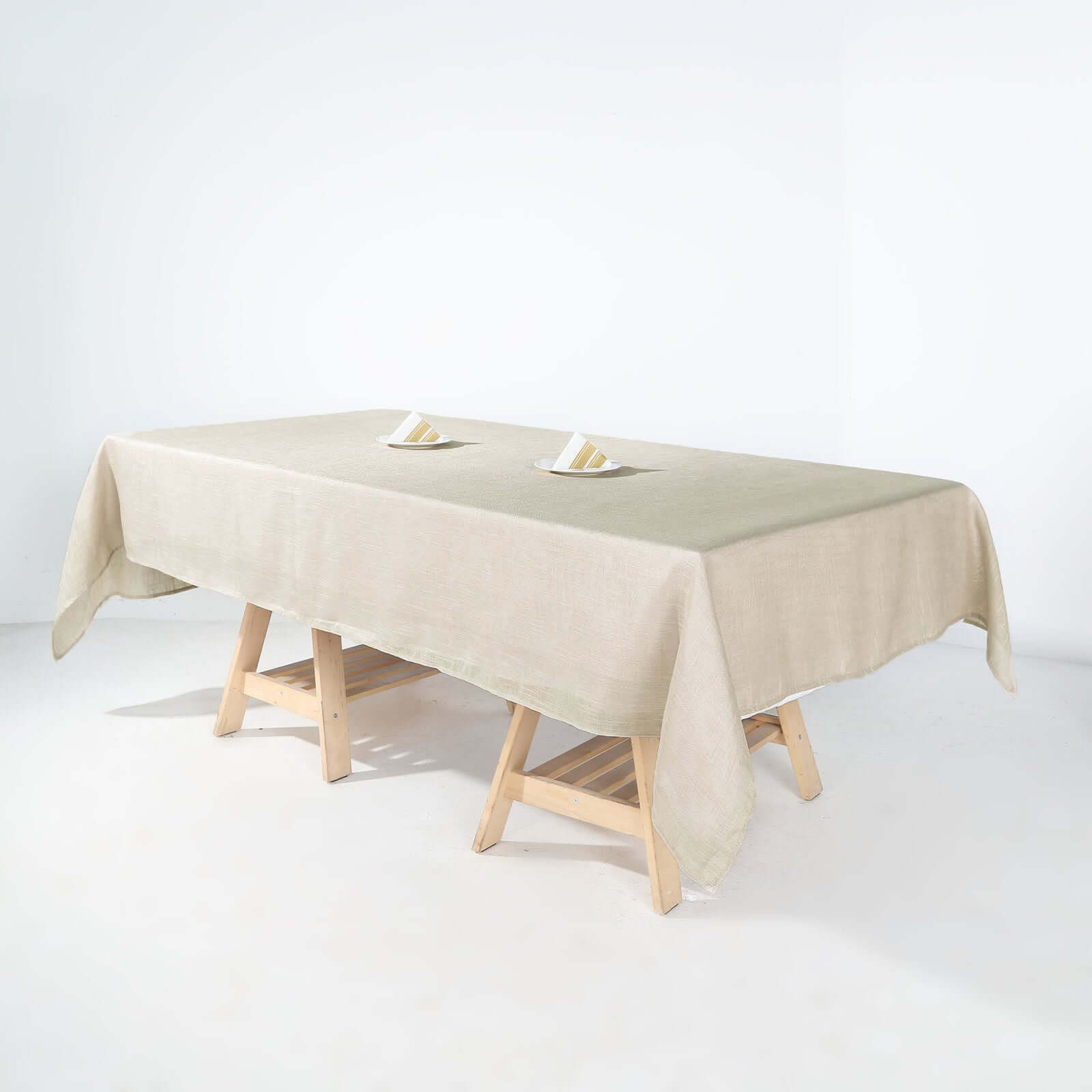 Faux Linen 60"x102" Rectangular Tablecloth Beige - Slubby Textured & Wrinkle Resistant Table Cover