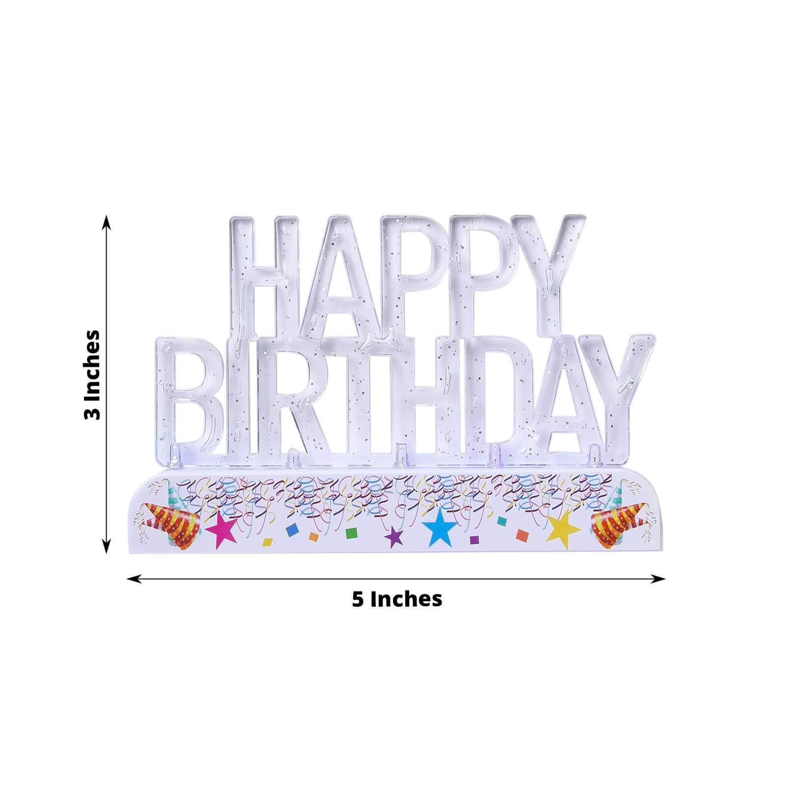 LED Cake Topper Multicolor Flashing Clear Acrylic - Perfect Happy Birthday Party Decor 5"x3"