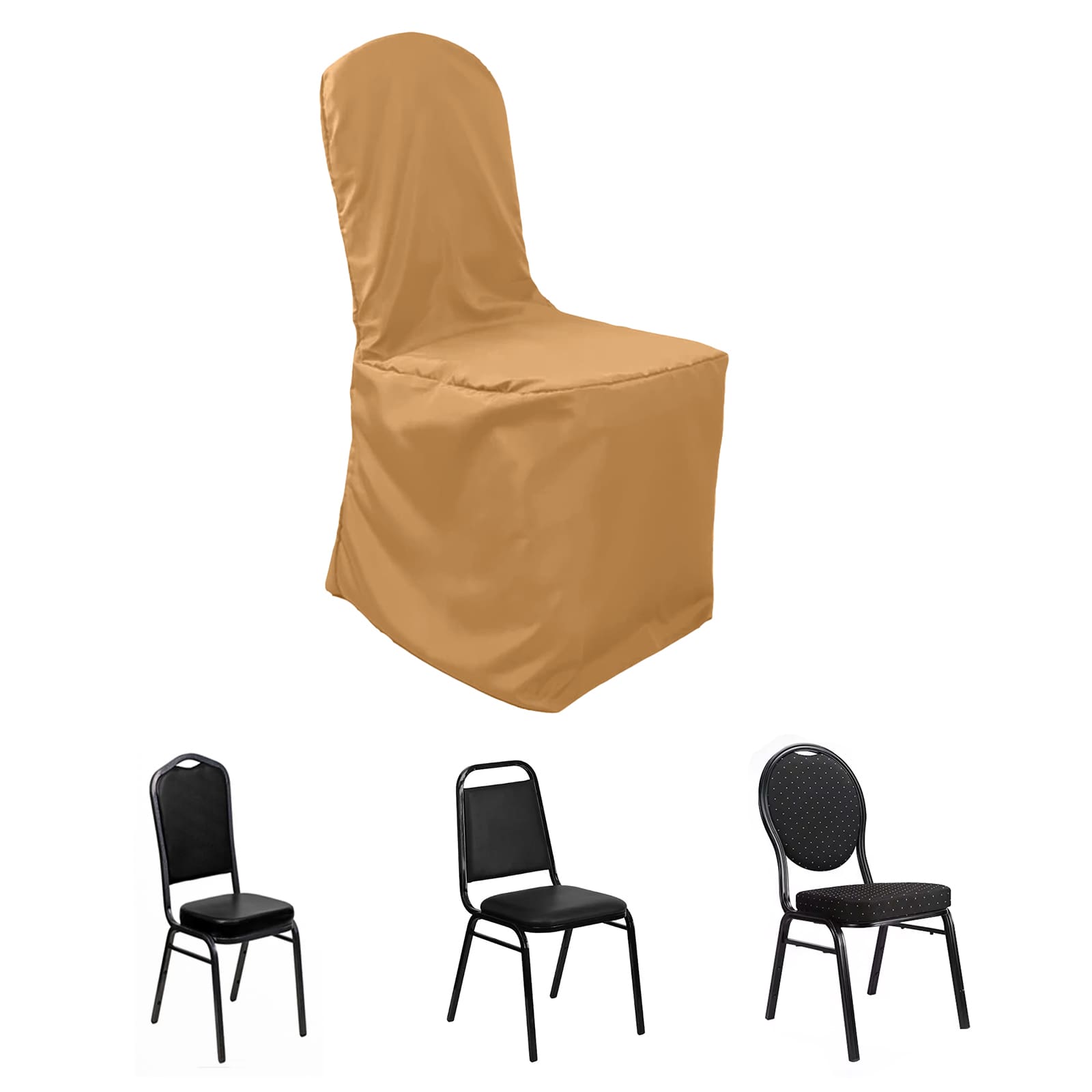 Polyester Slip On Banquet Chair Covers Gold - Stain-Resistant Reusable Durable Fabric
