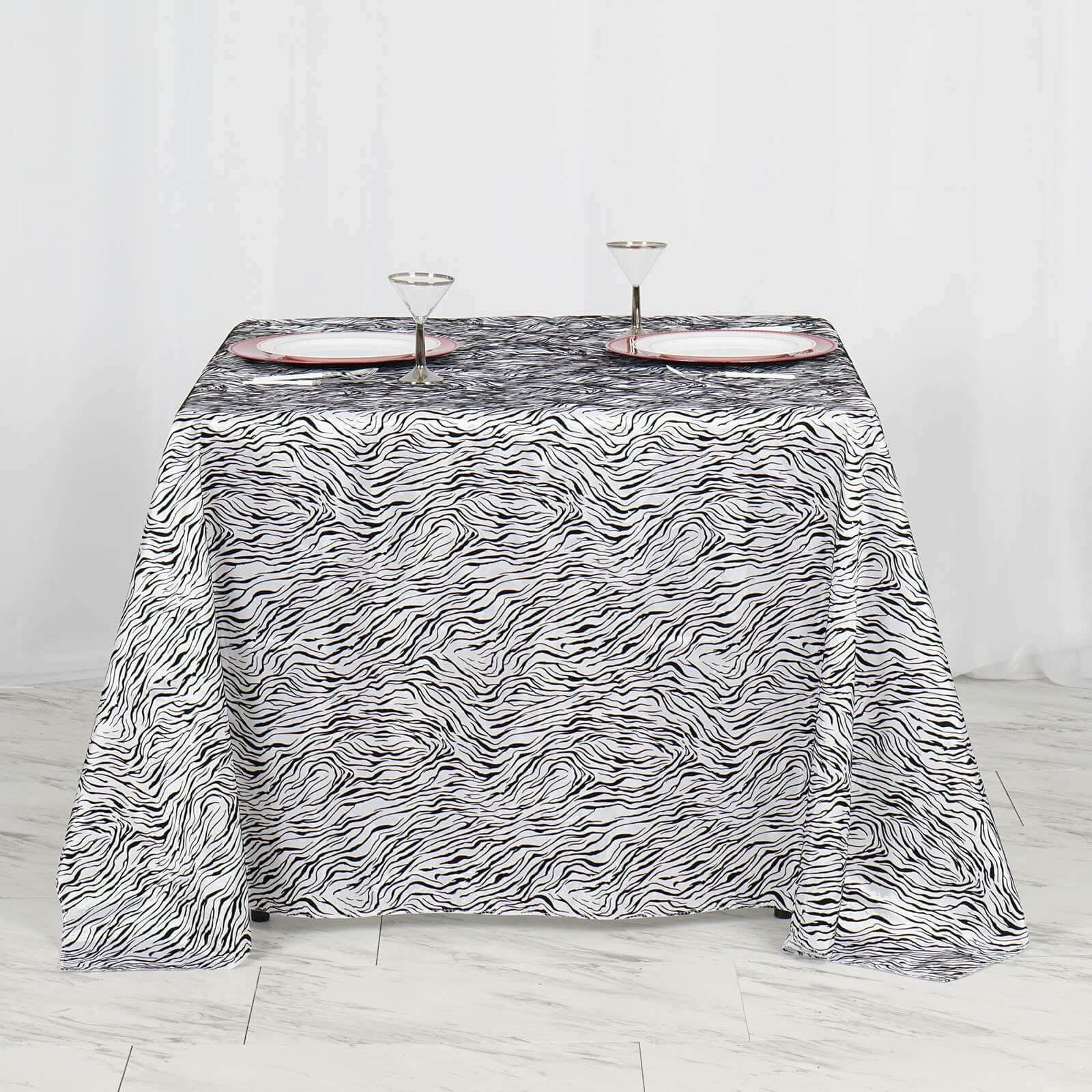 Taffeta 90"x90" Table Overlay Black and White - Tiger Print Table Topper for Jungle Theme