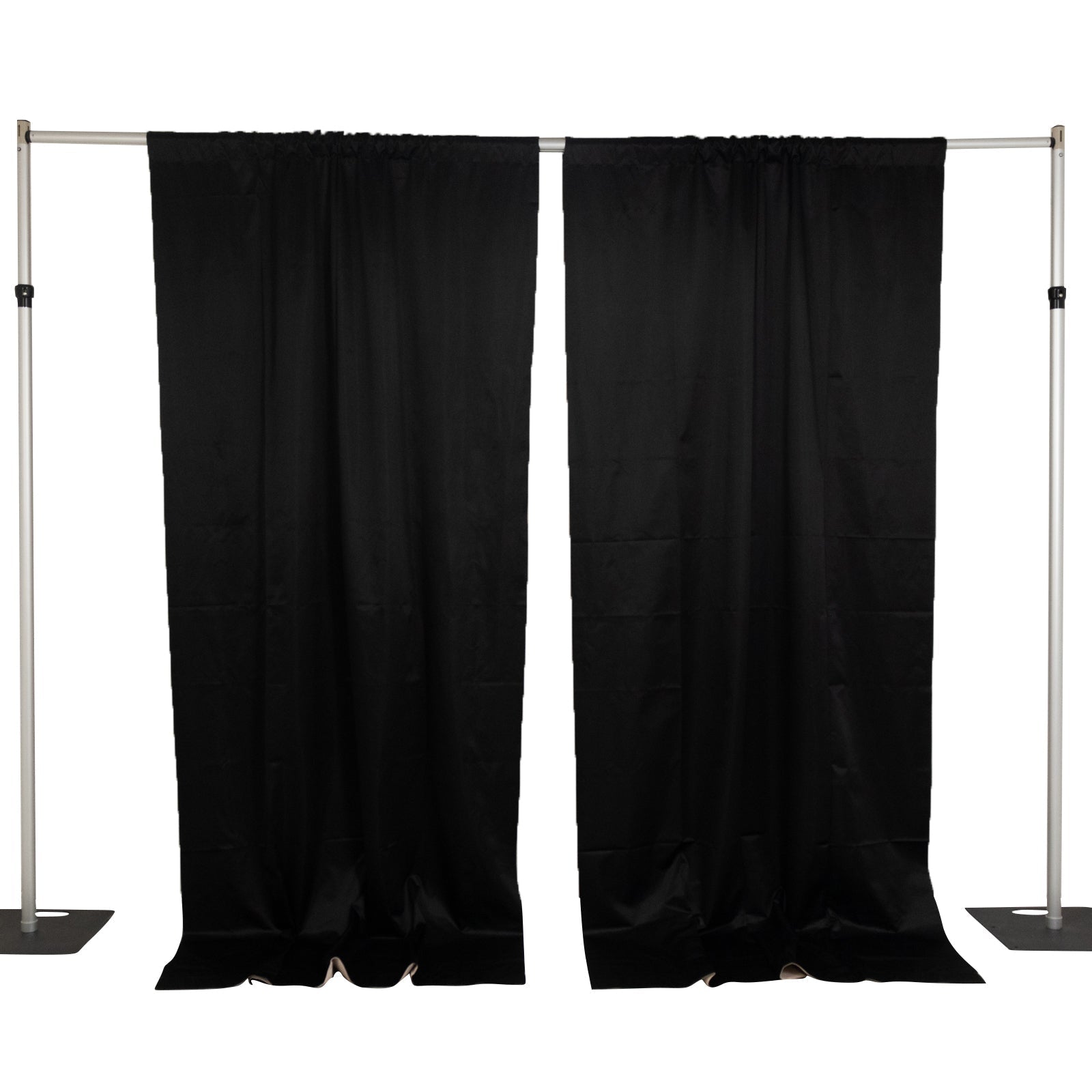 Lamour Satin Blackout Curtains 10ft x 10ft Panels Black/Ivory | Water-Resistant PU-Coated Double Sided Backdrop for Weddings & Events