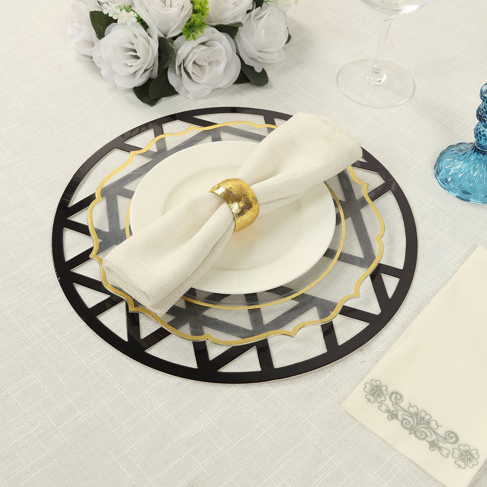 6-Pack Disposable Table Placemats in Black Laser Cut Geometric Triangle Design - 700GSM Cardboard Placemats for Glamorous Table Settings 13"