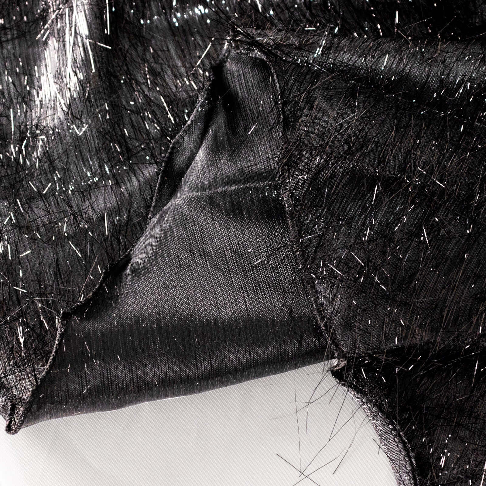 Polyester 72"x72" Table Overlay Square Tablecloth Black - Metallic Fringe Shag Tinsel Table Cover