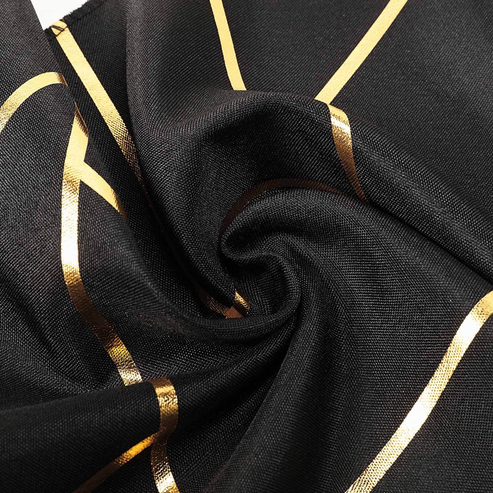 Polyester 9ft Table Runner Black with Gold Foil Modern Geometric Accent