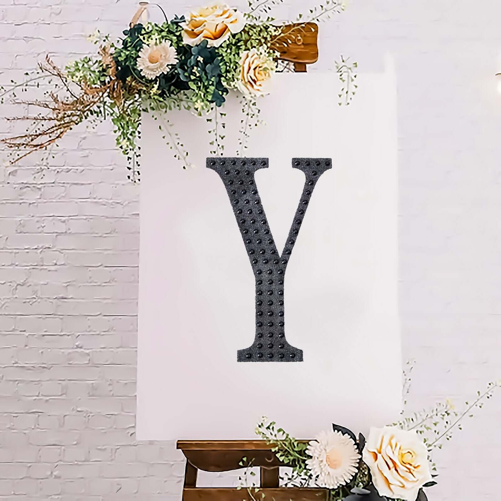 Decorative Rhinestone Alphabet "Y" Letter Stickers, Glitter Adhesive Craft Letters Black DIY Sparkle Embellishments 8"