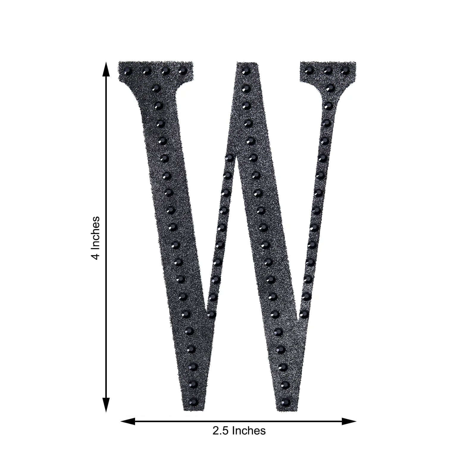 Decorative Rhinestone Alphabet "W" Letter Stickers, Glitter Adhesive Craft Letters Black DIY Sparkle Embellishments 4"