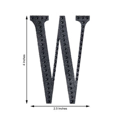 Decorative Rhinestone Alphabet "W" Letter Stickers, Glitter Adhesive Craft Letters Black DIY Sparkle Embellishments 4"