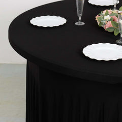 Spandex Round 6ft Table Skirt Black with Wavy Skirt-Like Effect Stylish Table Cover