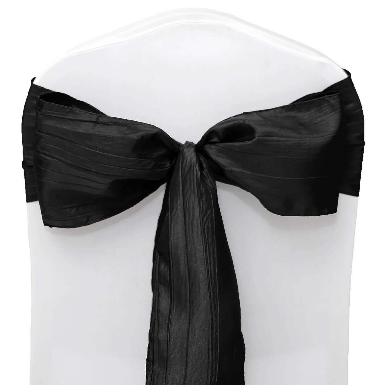 5 Pack Taffeta 6"x106" Chair Sashes Black Accordion Crinkle Texture - Stylish Decor for Weddings & Gatherings