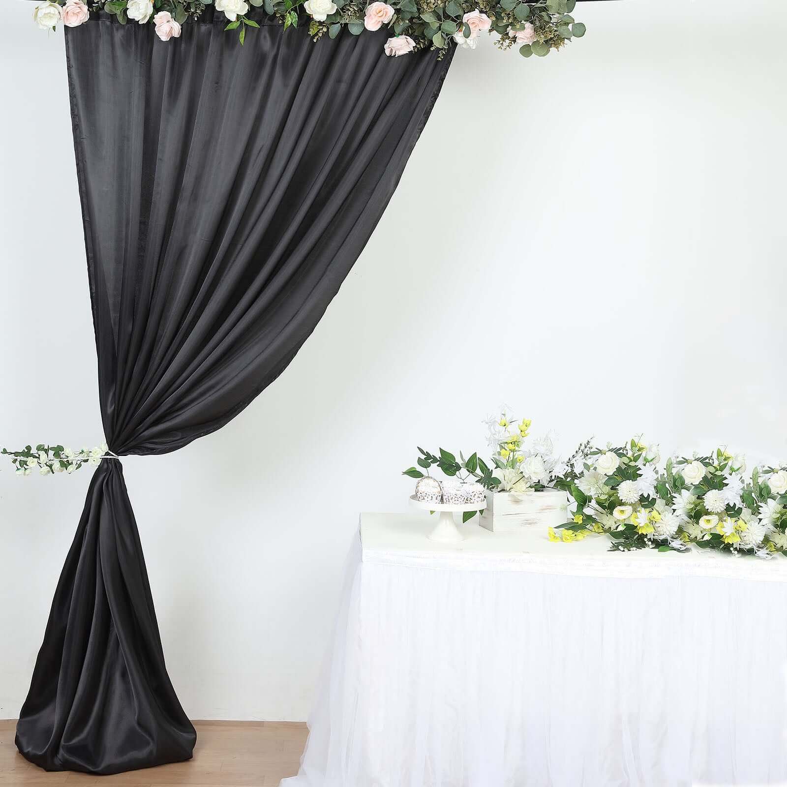 8ftx10ft Black Satin Event Curtain Drapes, Backdrop Event Panel