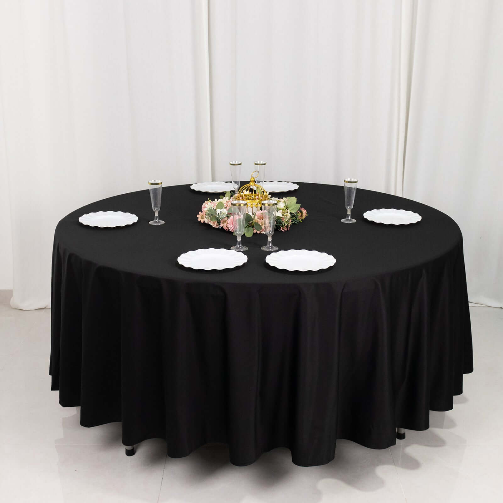 Scuba Round 108" Tablecloth Black - Wrinkle Free & Stain Resistant Table Cover for Exquisite Events