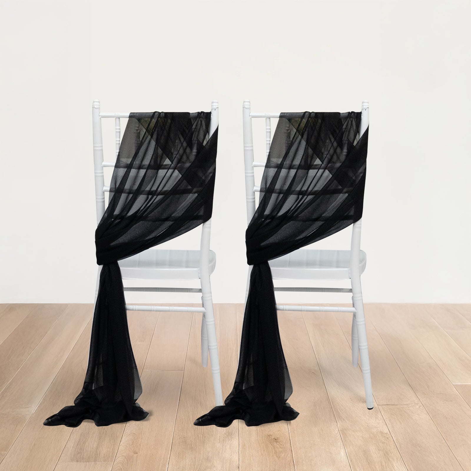 20-Pack Sheer Chair Drape Decor in Black – 9ft Shimmer Sash, Wrinkle-Free