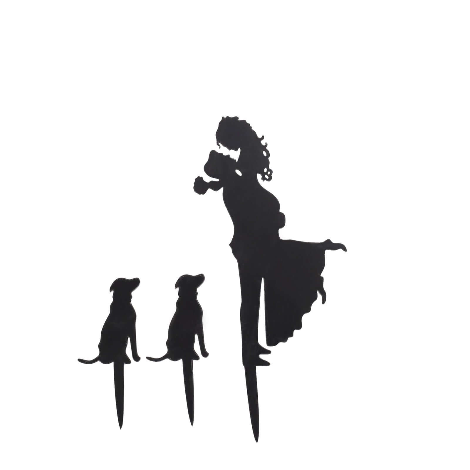 Acrylic Cake Toppers Black Silhouette Design of Bride, Groom, and Pet Dogs - Wedding Cake Decoration Set 7"