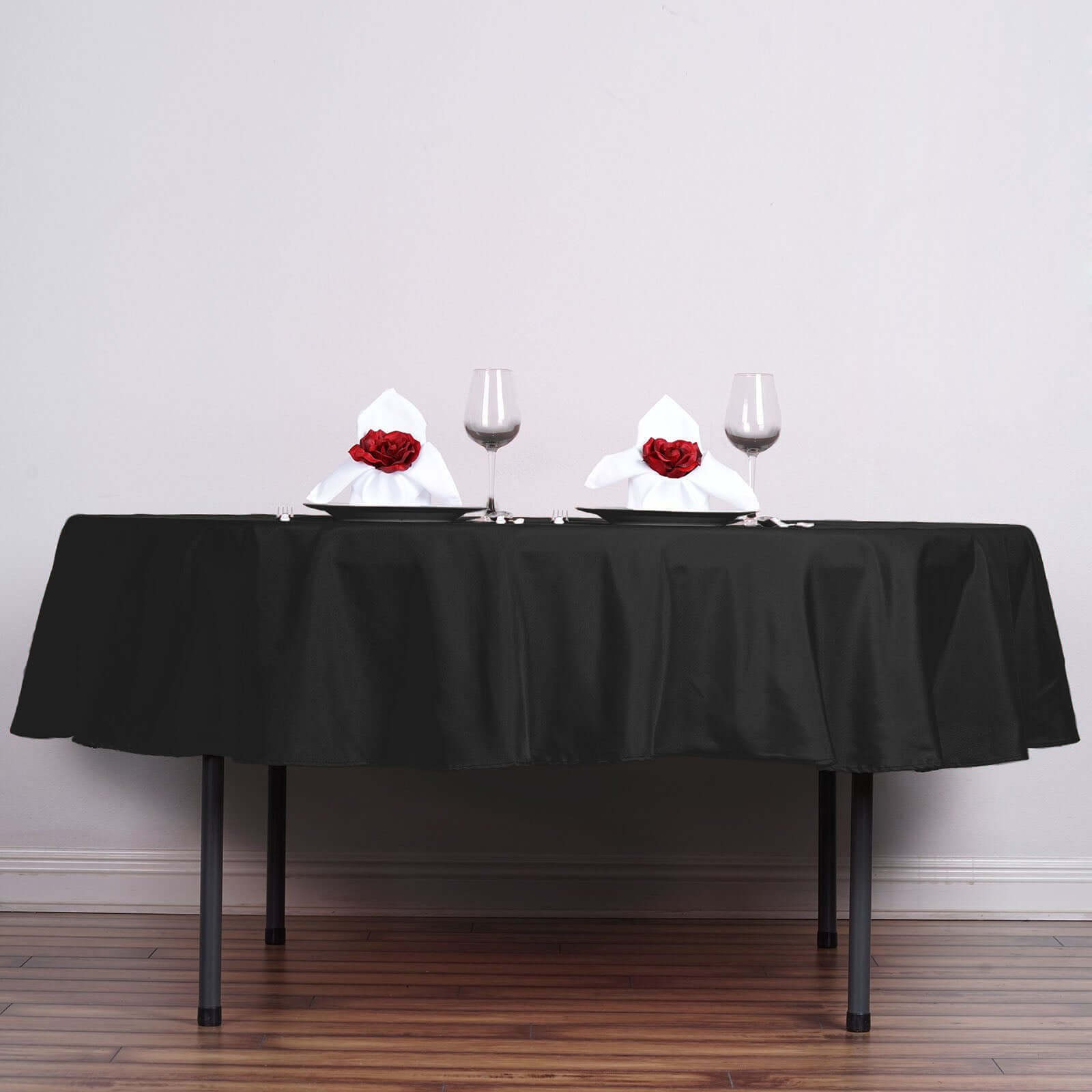Polyester 70" Round Tablecloth Black - Durable & Wrinkle-Resistant Table Cover