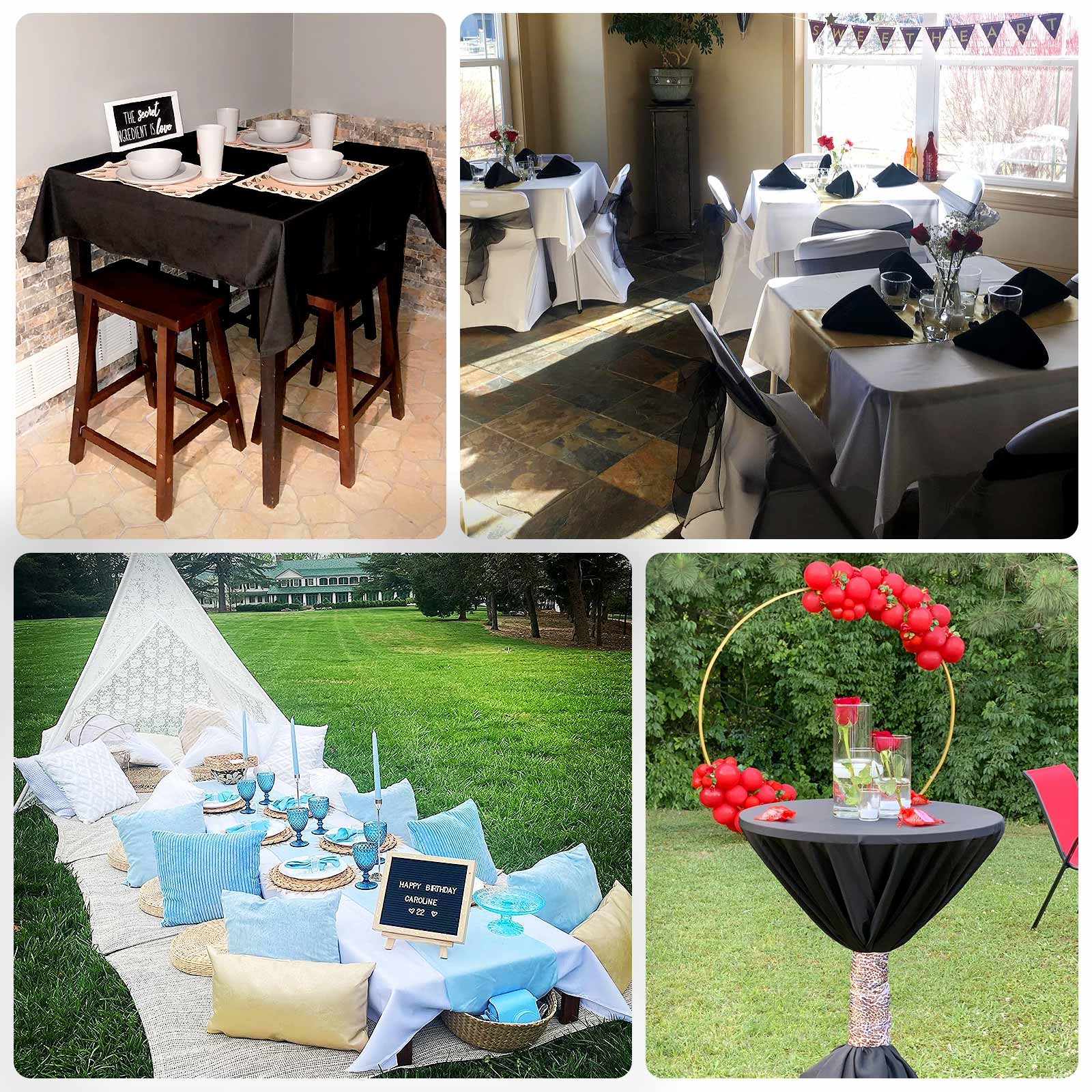 Scuba 54"x54" Table Overlay Square Tablecloth Black - Wrinkle Free & Stain Resistant Table Cover