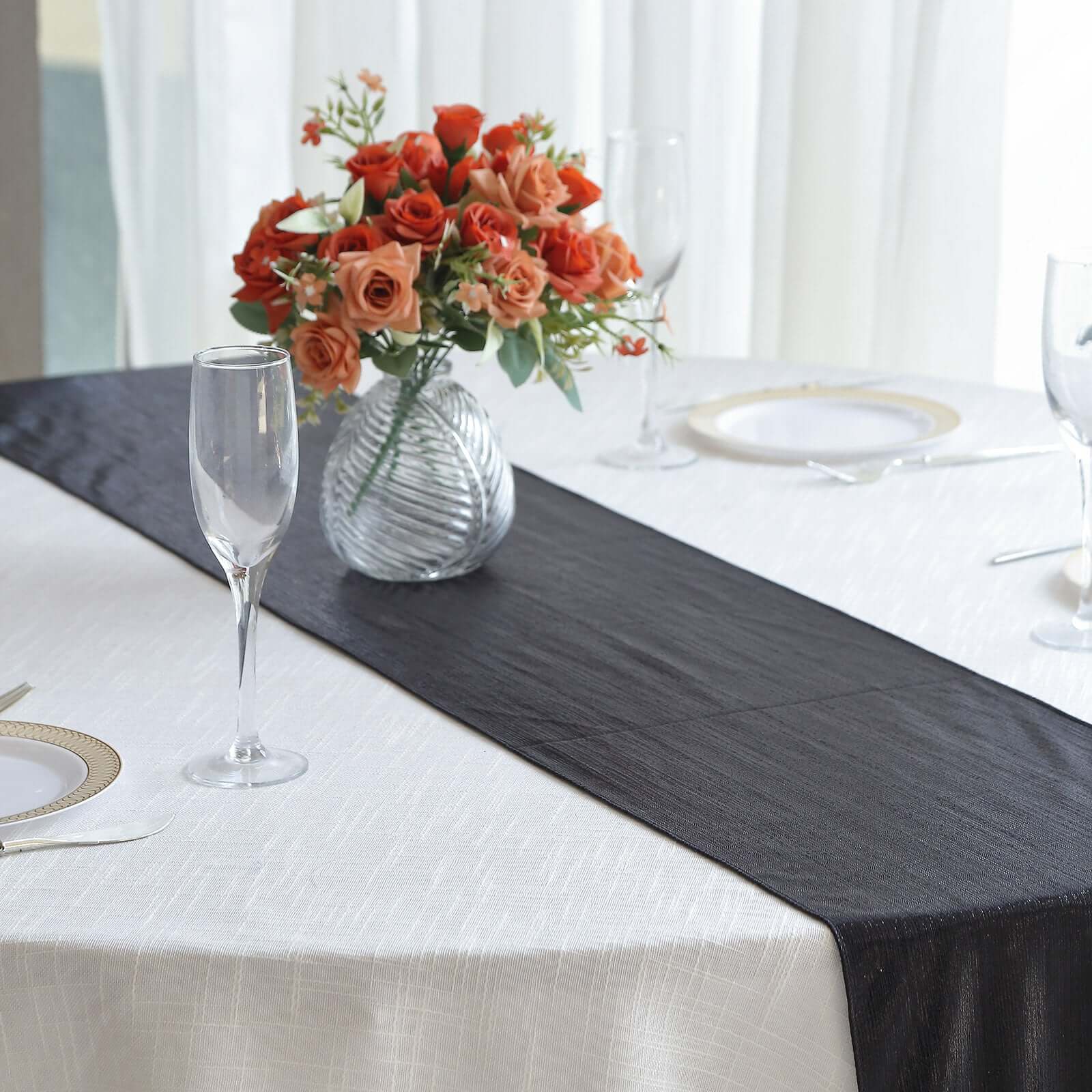 Polyester 12"x108" Table Runner Black Shimmer Sequin Dots - Wrinkle-Free Finish Table Linen