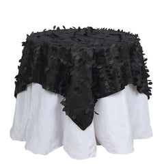 Taffeta 54"x54" Table Overlay Square Tablecloth Black 3D Leaf Petal Table Cover