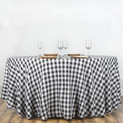 Polyester 120" Round Tablecloth White/Black Seamless - Checkered Buffalo Plaid Design for Stylish Celebrations
