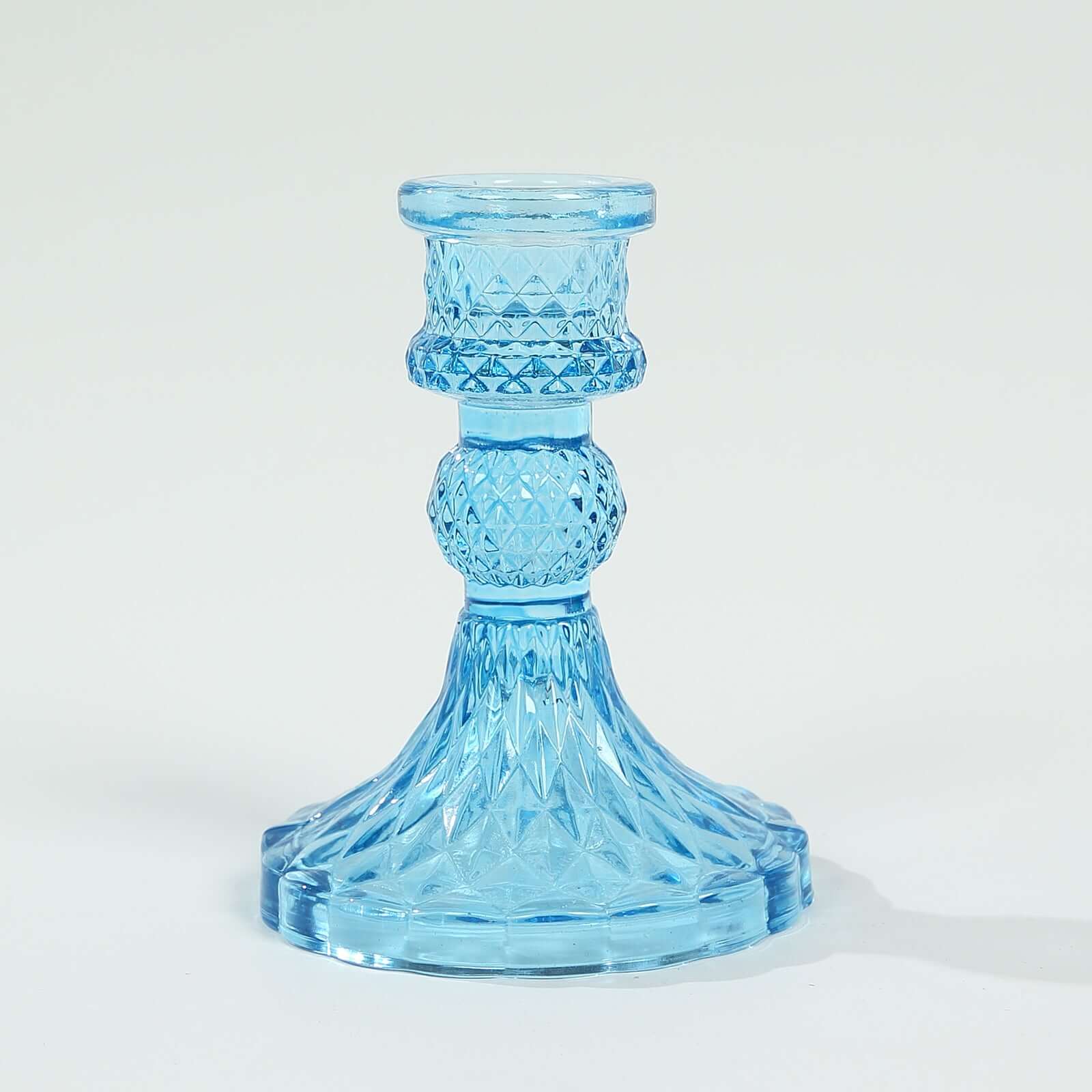 6-Pack Glass Taper Candlestick Holders Diamond Pattern Design Assorted Blue - Reversible Crystal Pillar Votive Stands 4"