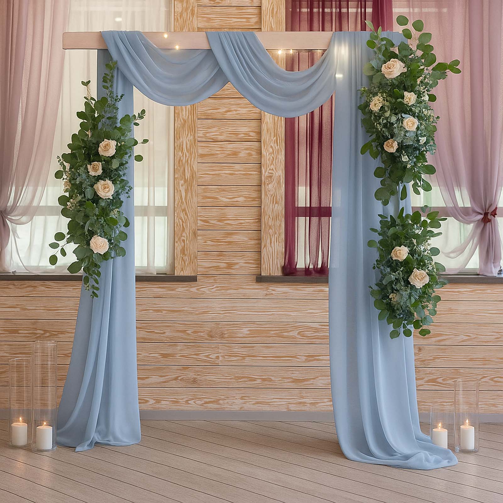 Dusty Blue Sheer Backdrop Drape – 5ftx32ft Wedding Arch & Ceiling Decor Panel, Wrinkle Free with Soft Shimmer