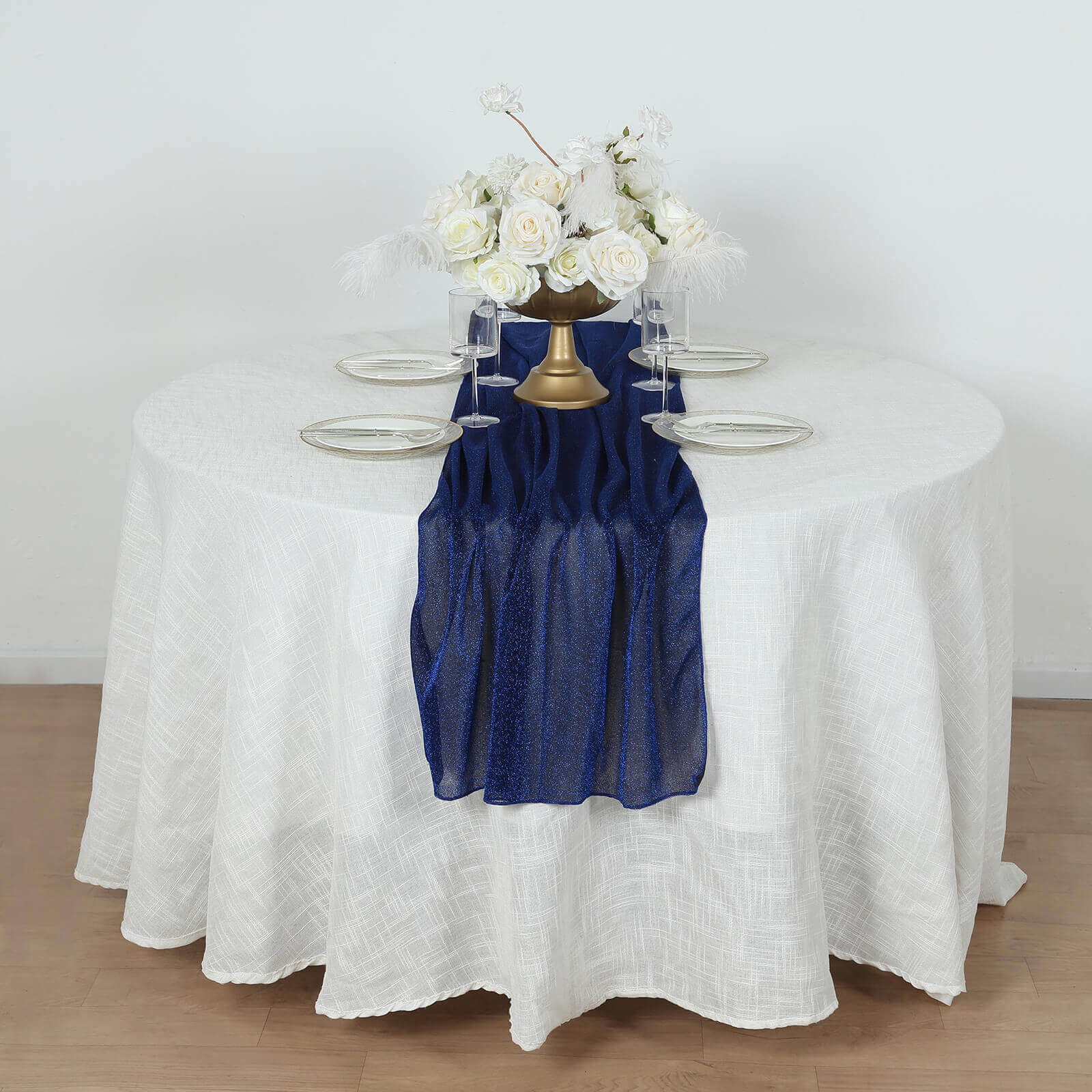 Glitter Gauze 27"x120" Table Runner Royal Blue - Sparkling Reusable Sheer Table Linen