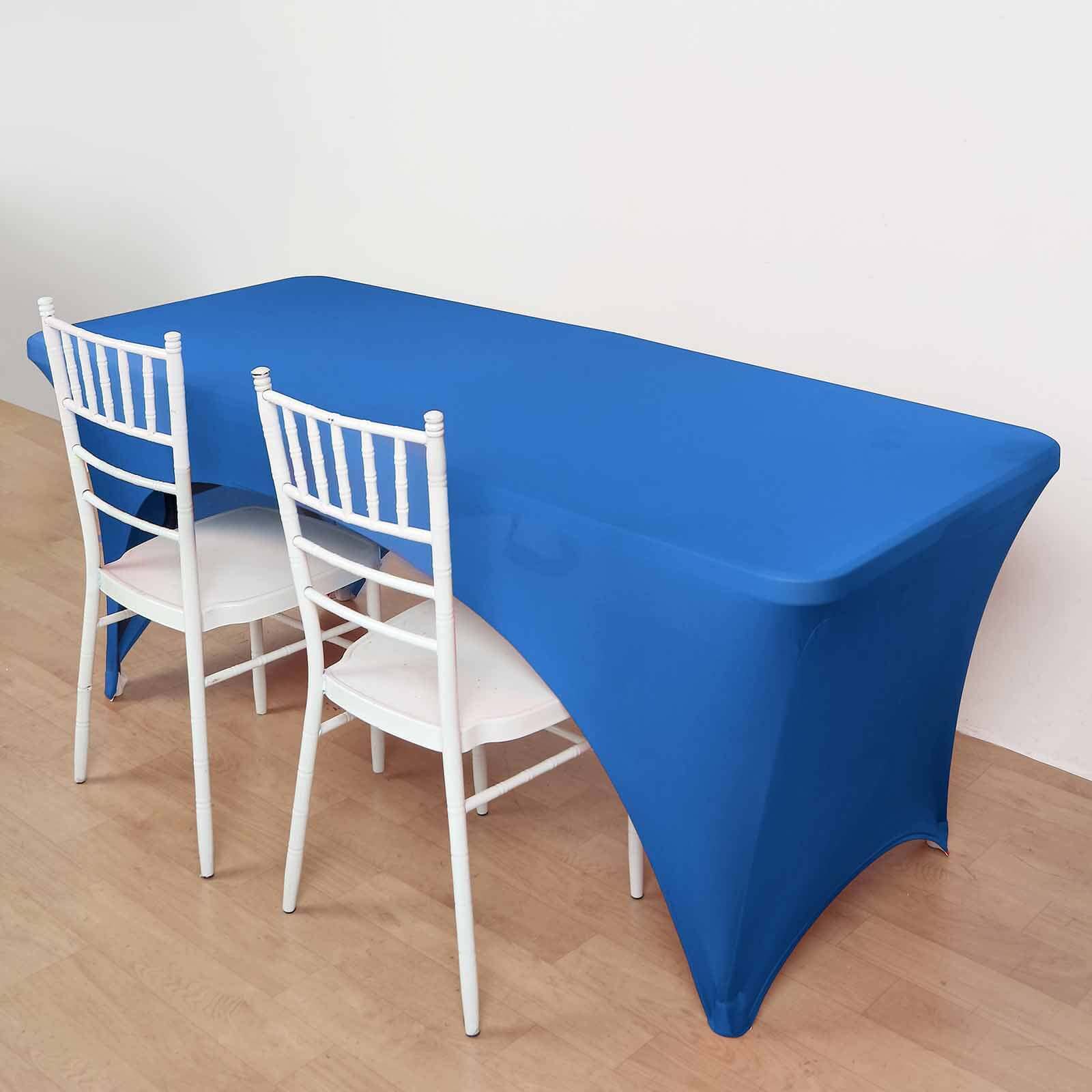 Stretch Spandex 96"x30" Rectangle Table Cover Royal Blue with Curved Open Back Design Tailored Professional Look