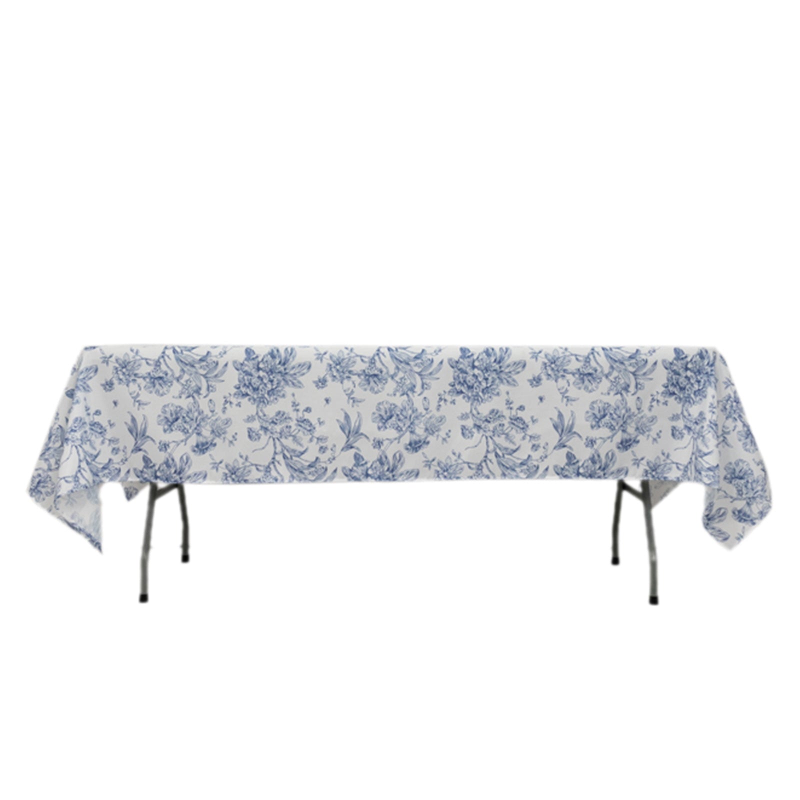 Polyester 60"x102" Rectangle Tablecloth White - Blue French Toile Pattern for Elegant Gatherings