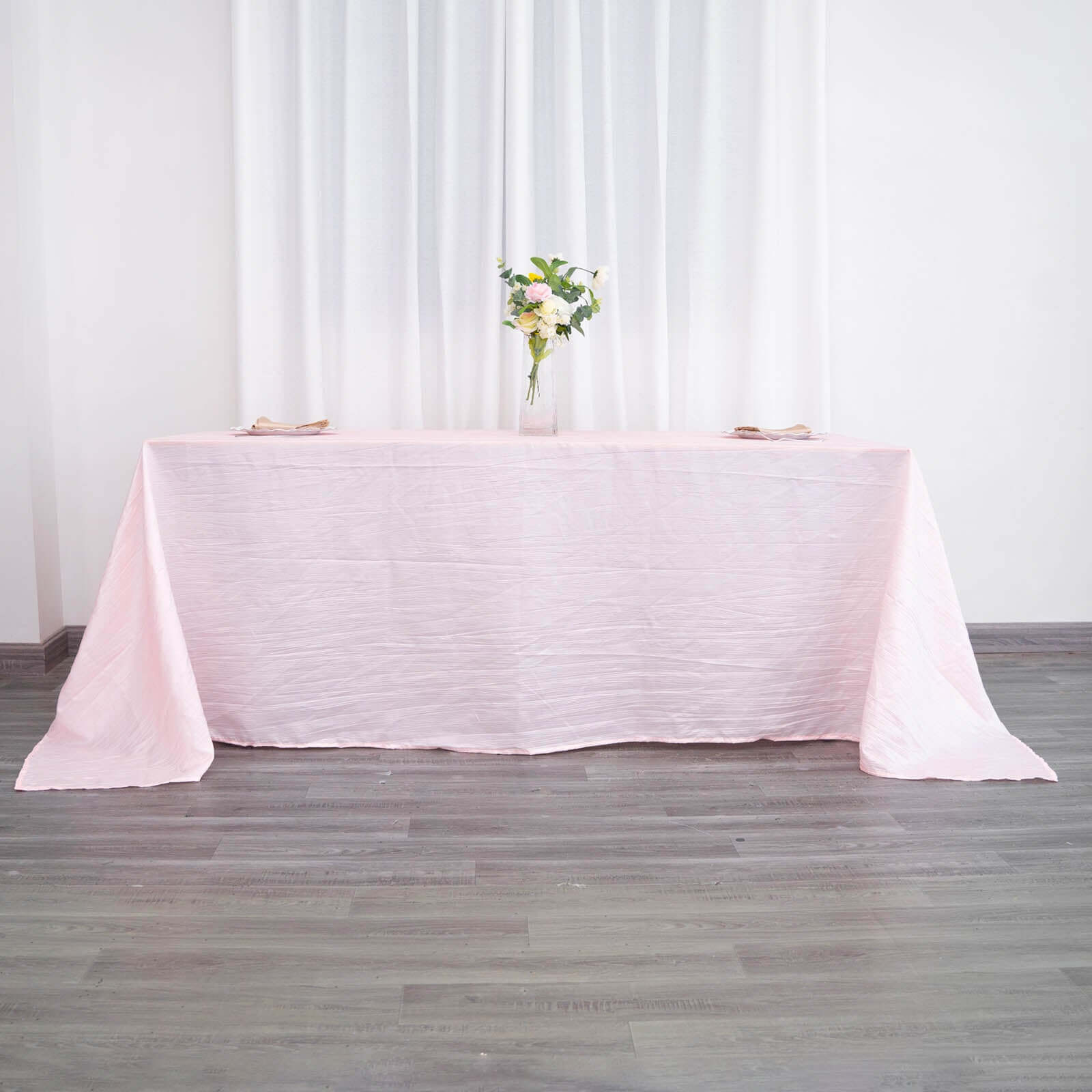 Taffeta 90"x132" Rectangle Tablecloth Blush - Seamless Accordion Crinkle Table Cover
