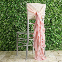1 Set Chiffon Hoods Chair Sashes with Willow Ruffles Design Blush - Stylish Chair Bow Decor