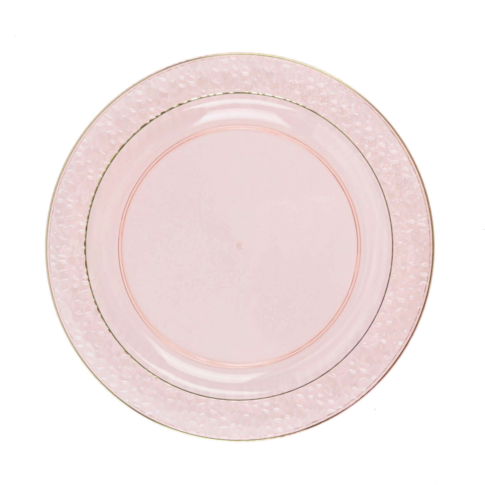 10-Pack Plastic 7.5" Round Appetizer Plates in Blush Hammered Design with Gold Rim - Disposable Salad Plates for Chic Banquets & Special Occasions