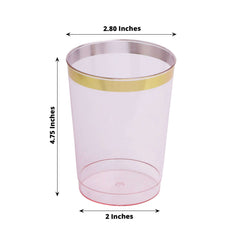 25-Pack Plastic Tumbler Cups Transparent Blush with Gold Rim - Stylish Disposable Party Glasses 10oz