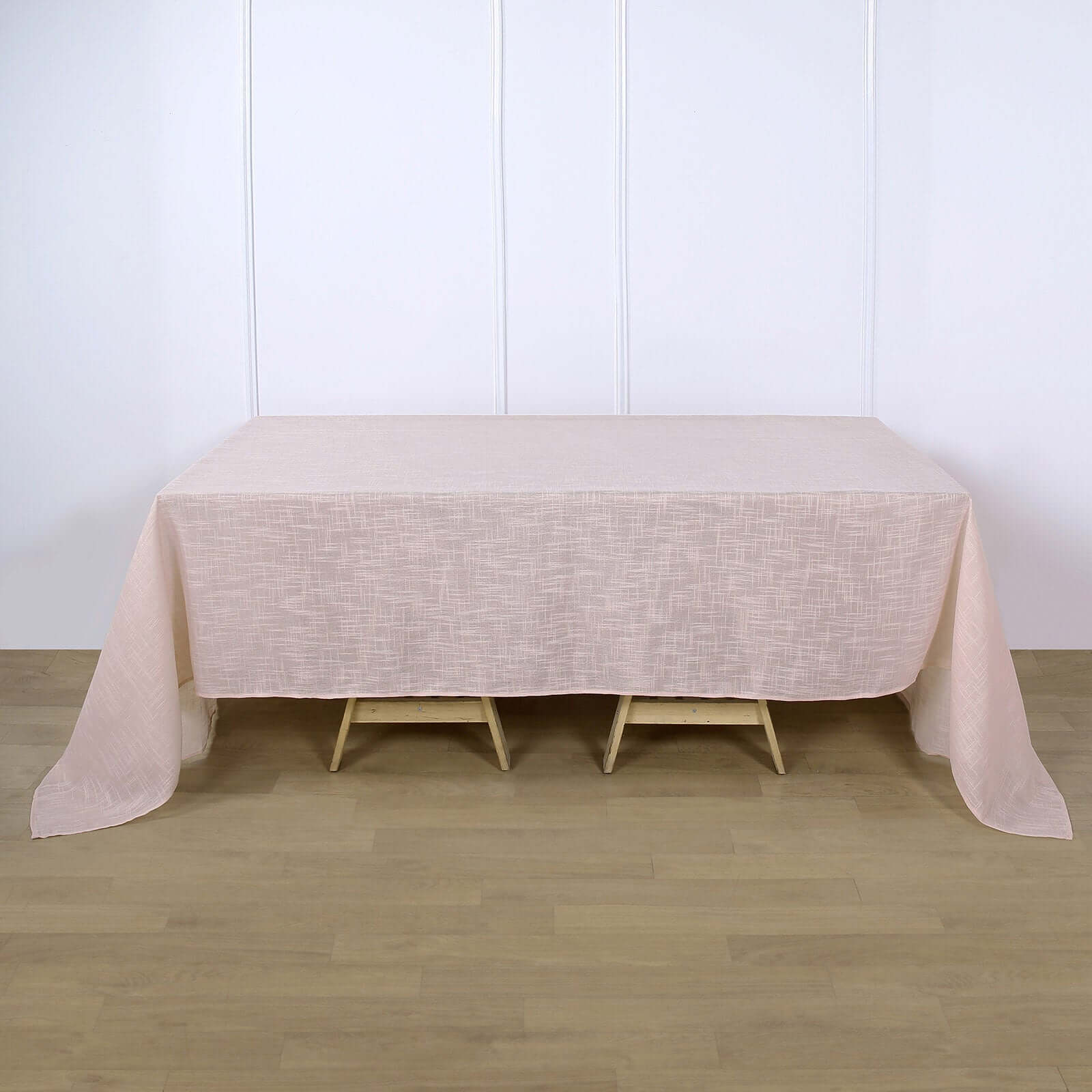 Faux Linen 90"x132" Rectangular Tablecloth Blush Seamless with Slubby Textured - Wrinkle Resistant & Seamless Table Cover