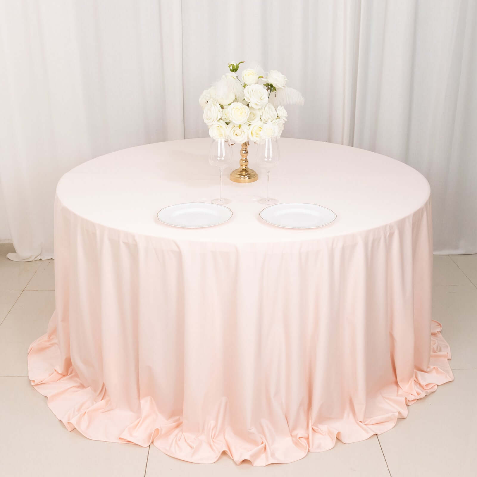 Scuba Round 132" Tablecloth Blush - Wrinkle Free & Stain Resistant Seamless Table Cover