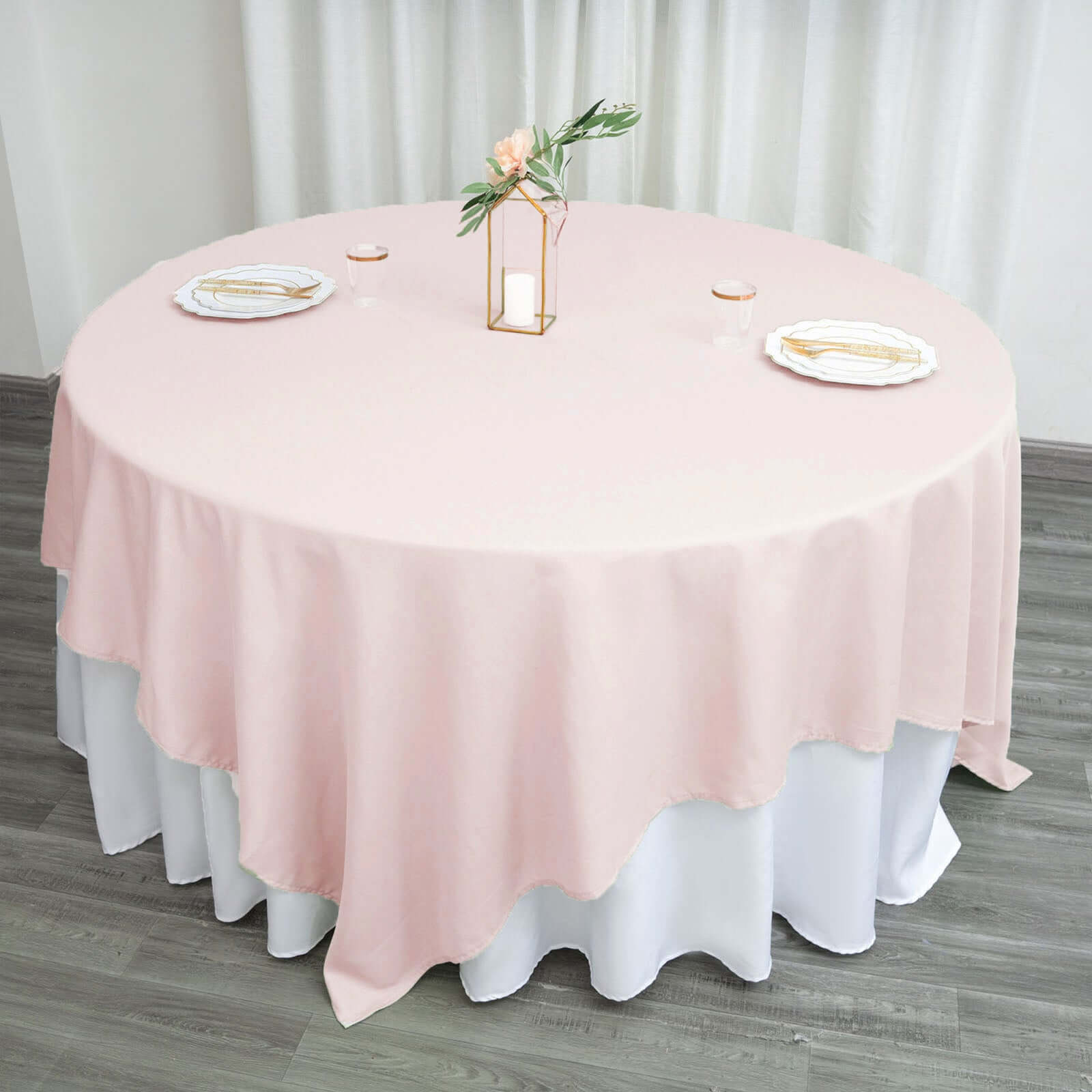 Polyester 90"x90" Table Overlay Square Tablecloth Blush - Wrinkle-Resistant & Durable Table Cover