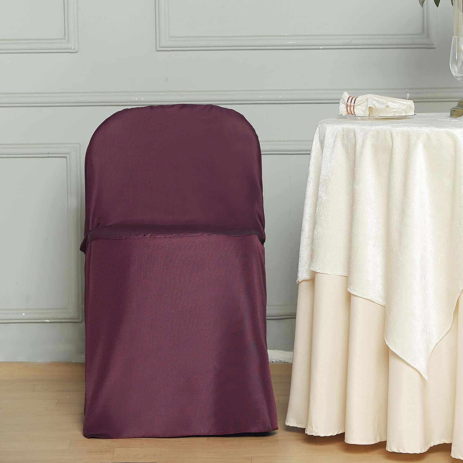 Polyester Slip On Folding Chair Covers Burgundy - Stain-Resistant Reusable Durable Fabric