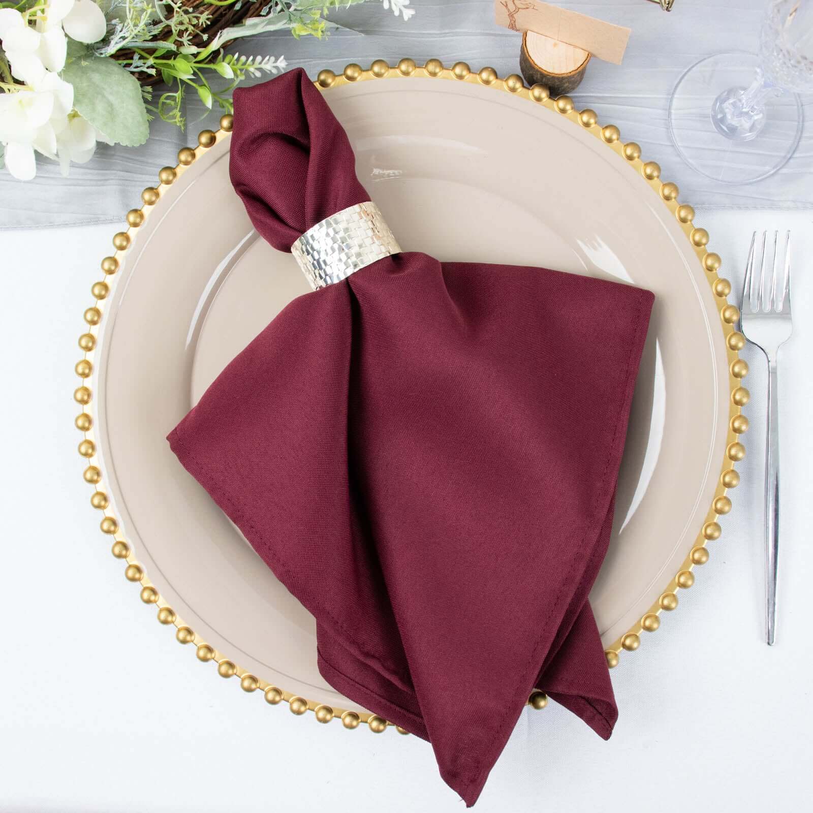 5 Pack Premium Polyester 20"x20" Napkins Burgundy - Wrinkle-Resistant & Durable Dinner Napkins