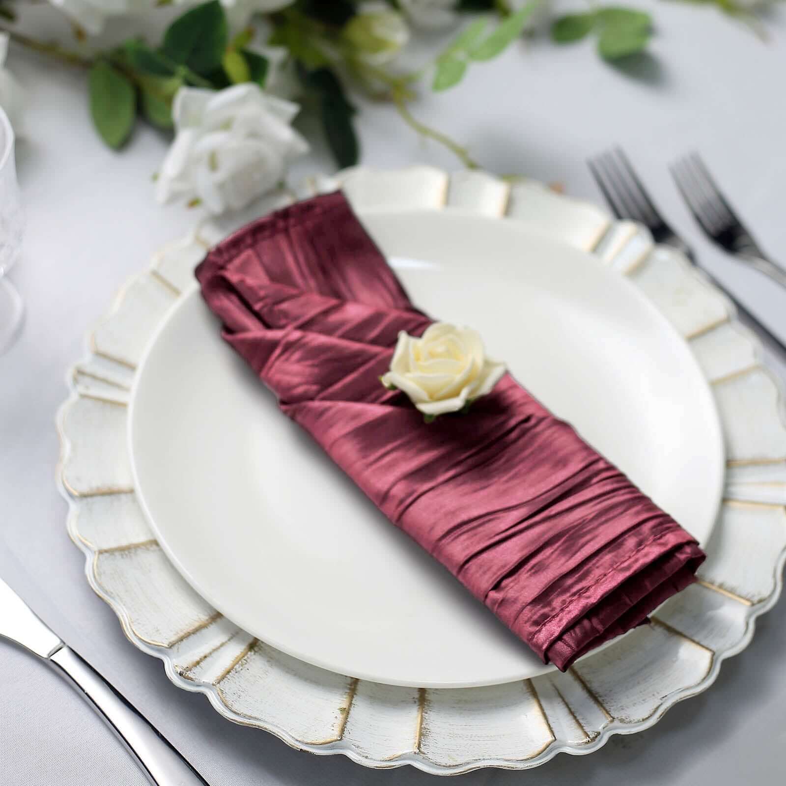 5 Pack Taffeta 20"x20" Napkins Burgundy - Accordion Crinkle Dinner Napkins
