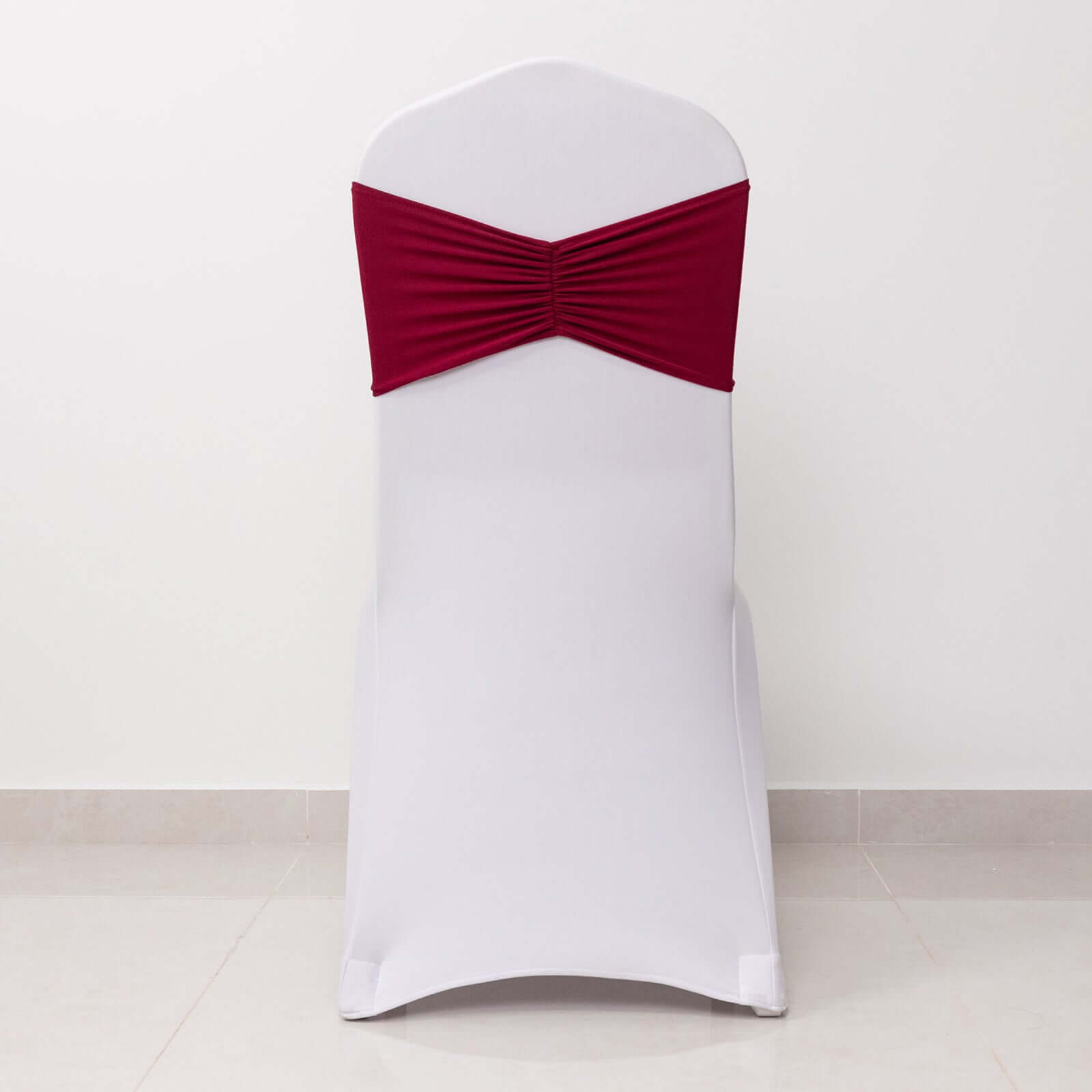 5 Pack Spandex Chair Sashes Burgundy Ruffled Style - Wide Easy to Use Stretch Chair Bands 8"x13"