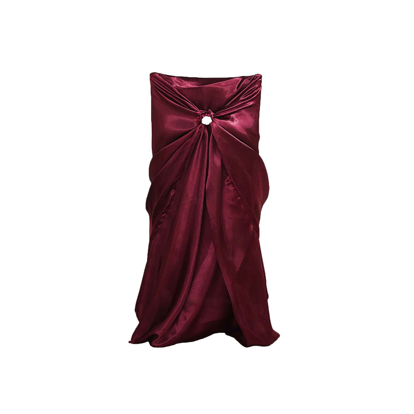 Satin Chair Cover Self-Tie Universal Design Burgundy - Durable Slip-On Cover for Folding, Dining, Banquet & Standard Chairs